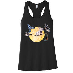 Cute Halloween Water Color Puppy On Witch Broom Women's Racerback Tank