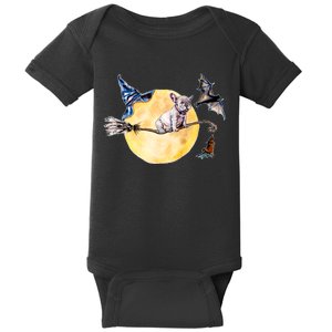 Cute Halloween Water Color Puppy On Witch Broom Baby Bodysuit