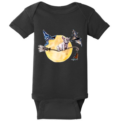 Cute Halloween Water Color Puppy On Witch Broom Baby Bodysuit