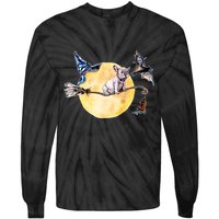 Cute Halloween Water Color Puppy On Witch Broom Tie-Dye Long Sleeve Shirt