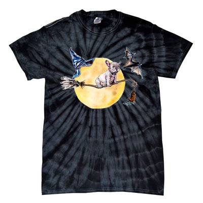 Cute Halloween Water Color Puppy On Witch Broom Tie-Dye T-Shirt