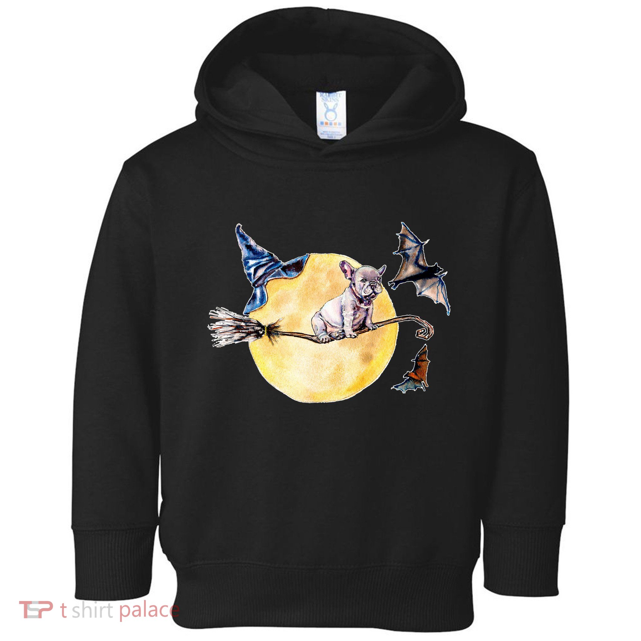 Cute Halloween Water Color Puppy On Witch Broom Toddler Hoodie
