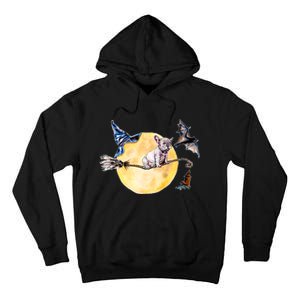 Cute Halloween Water Color Puppy On Witch Broom Tall Hoodie