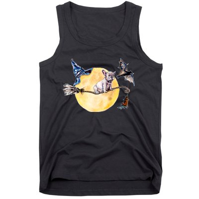 Cute Halloween Water Color Puppy On Witch Broom Tank Top