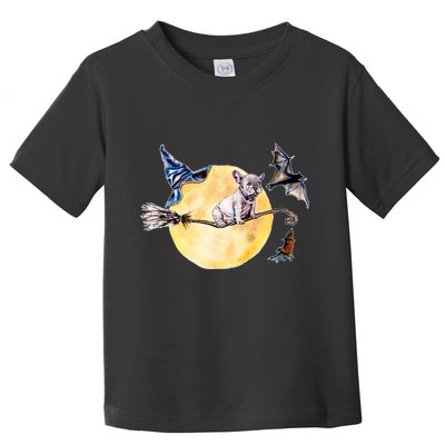 Cute Halloween Water Color Puppy On Witch Broom Toddler T-Shirt