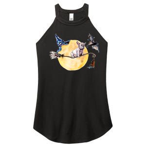 Cute Halloween Water Color Puppy On Witch Broom Women's Perfect Tri Rocker Tank