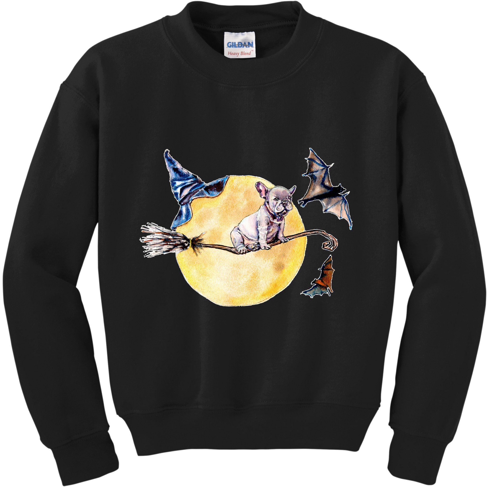 Cute Halloween Water Color Puppy On Witch Broom Kids Sweatshirt
