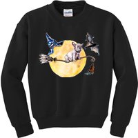 Cute Halloween Water Color Puppy On Witch Broom Kids Sweatshirt