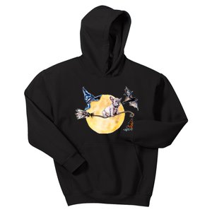 Cute Halloween Water Color Puppy On Witch Broom Kids Hoodie