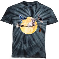 Cute Halloween Water Color Puppy On Witch Broom Kids Tie-Dye T-Shirt