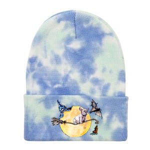 Cute Halloween Water Color Puppy On Witch Broom Tie Dye 12in Knit Beanie