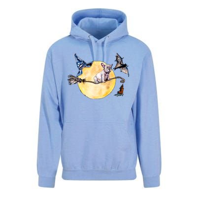 Cute Halloween Water Color Puppy On Witch Broom Unisex Surf Hoodie