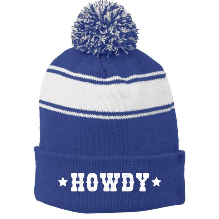 Cow Howdy Western Rodeo Southern Horse Lover Cow Gift Stripe Pom Pom Beanie