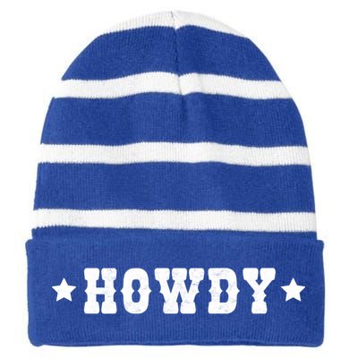 Cow Howdy Western Rodeo Southern Horse Lover Cow Gift Striped Beanie with Solid Band