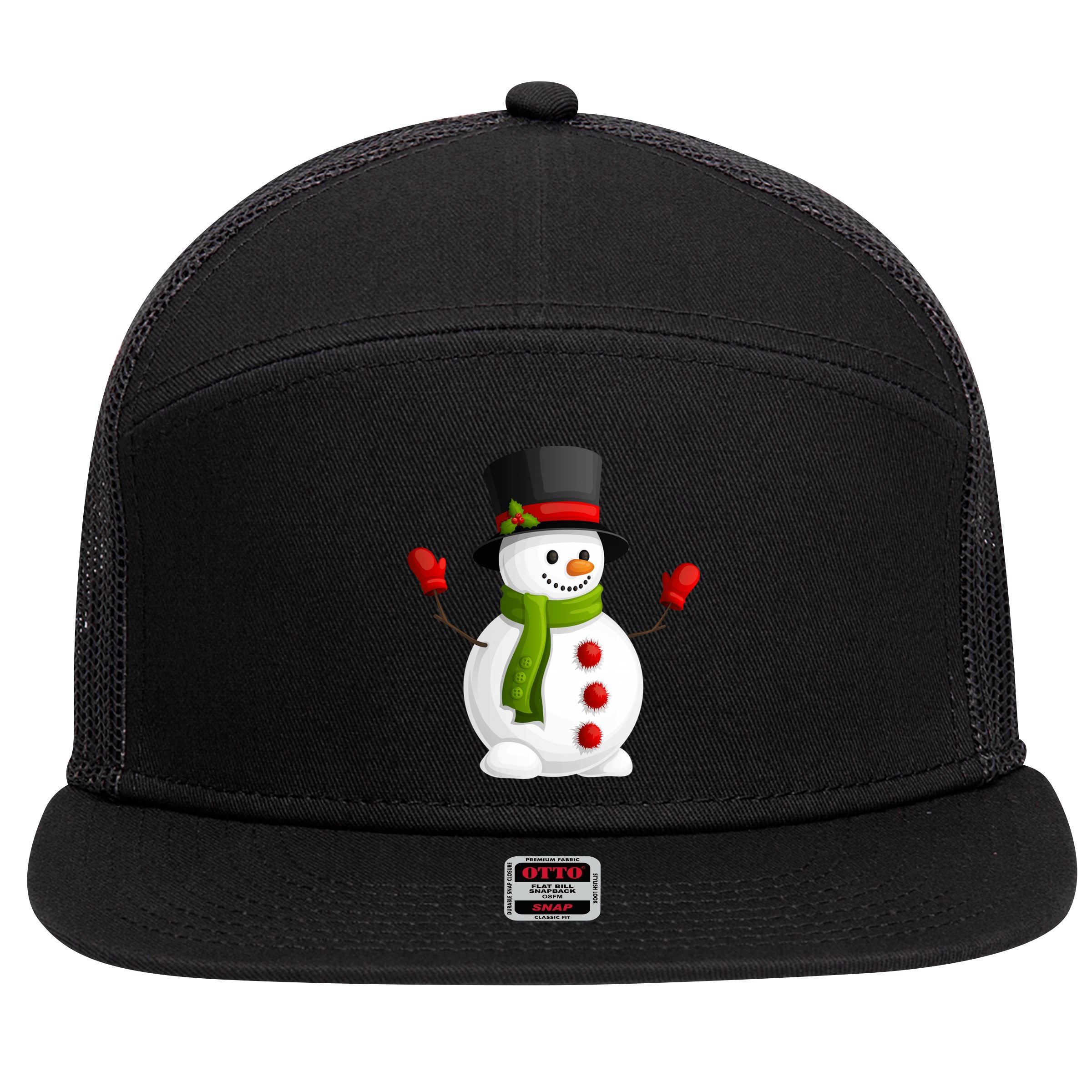 Cute Happy Winter Snowman 7 Panel Mesh Trucker Snapback Hat