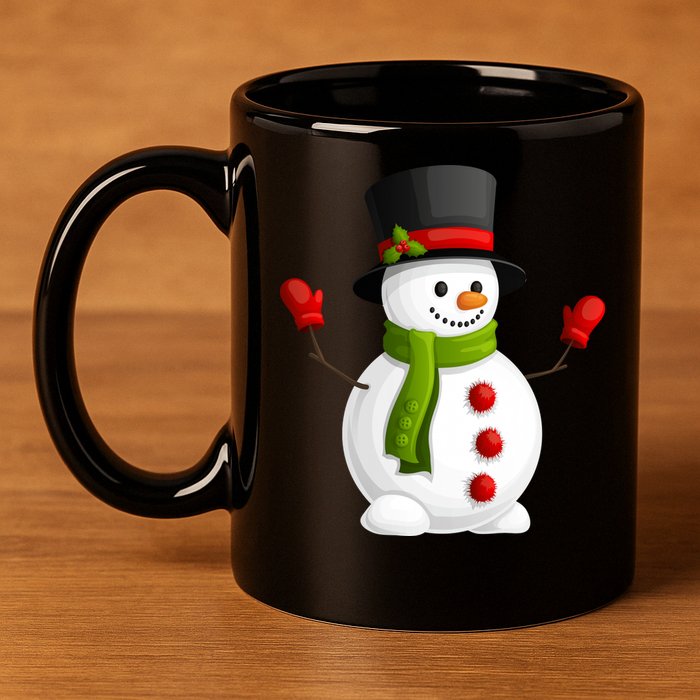 Cute Happy Winter Snowman 11oz C Handle Ceramic Mug