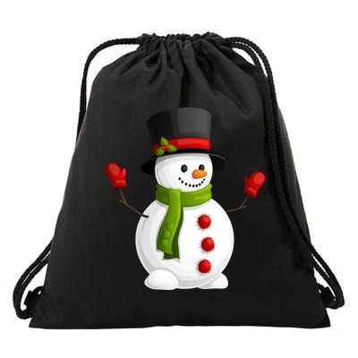 Cute Happy Winter Snowman Drawstring Bag