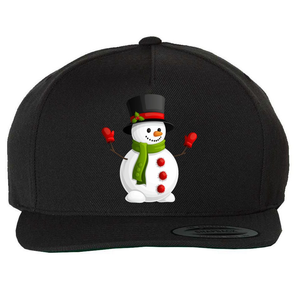 Cute Happy Winter Snowman Wool Snapback Cap