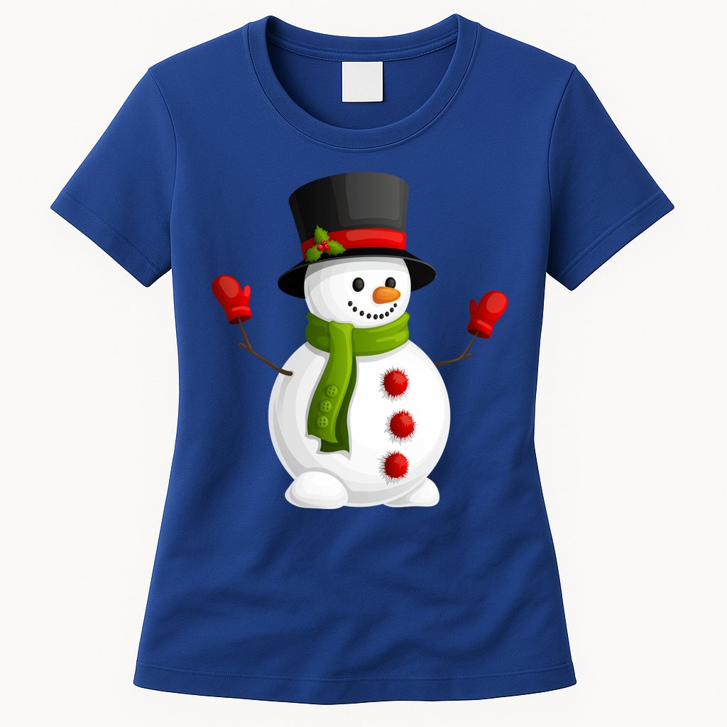 Cute Happy Winter Snowman Womens T-Shirt