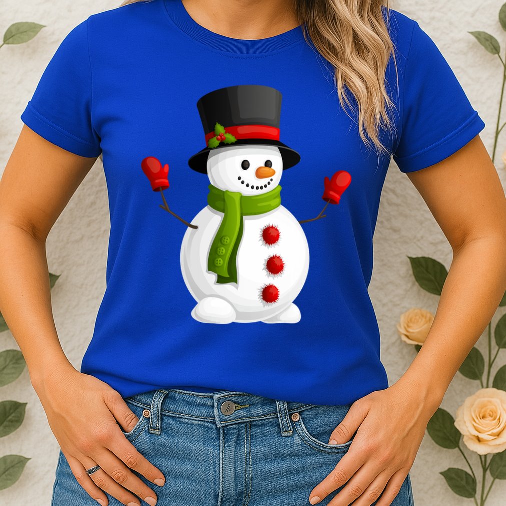 Cute Happy Winter Snowman Womens T-Shirt