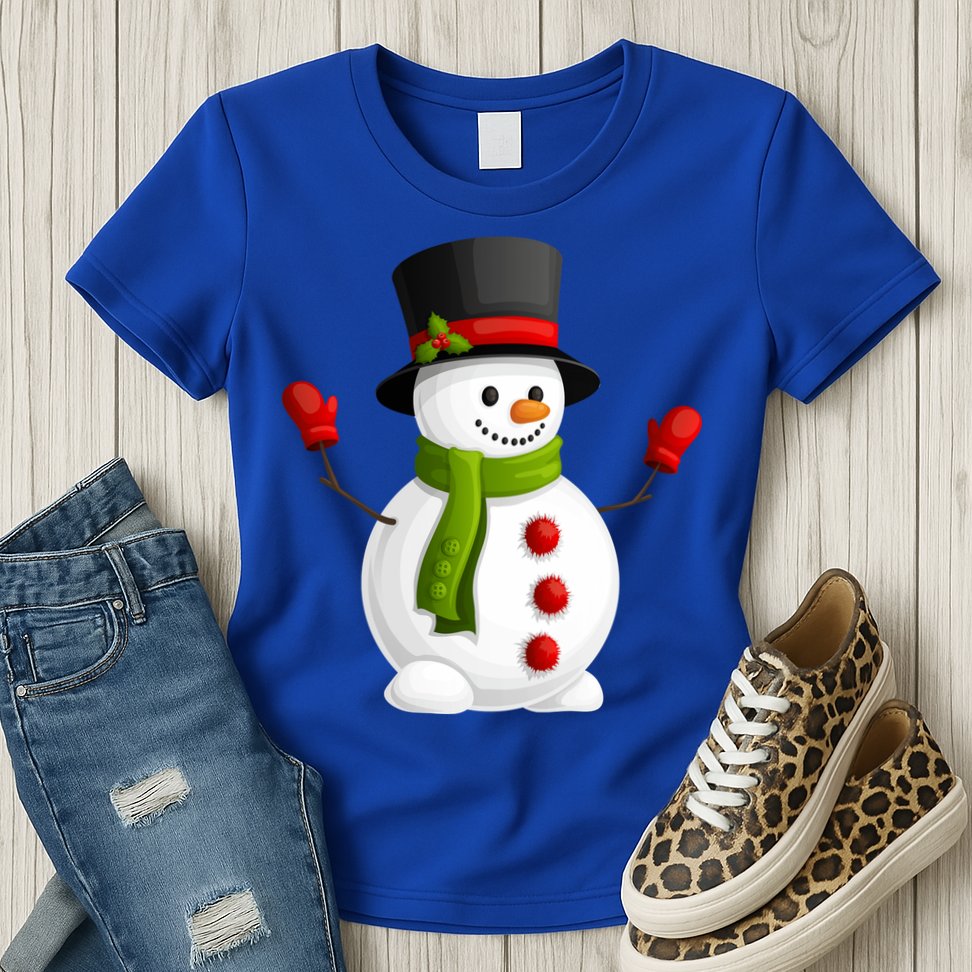 Cute Happy Winter Snowman Womens T-Shirt