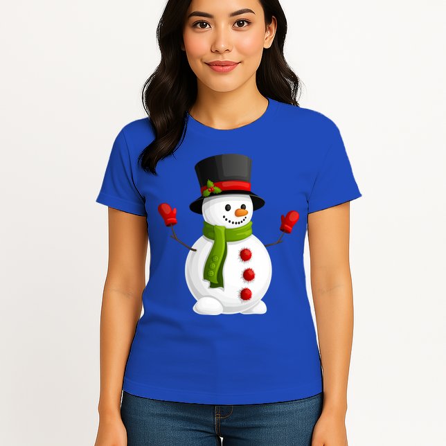 Cute Happy Winter Snowman Womens T-Shirt