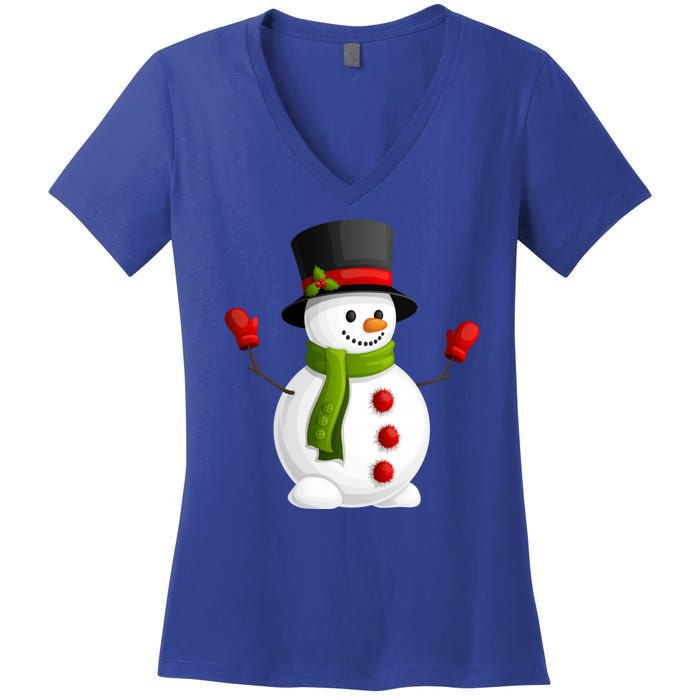 Cute Happy Winter Snowman Women's V-Neck T-Shirt