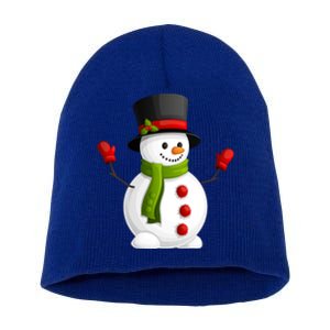 Cute Happy Winter Snowman Short Acrylic Beanie