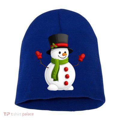Cute Happy Winter Snowman Short Acrylic Beanie