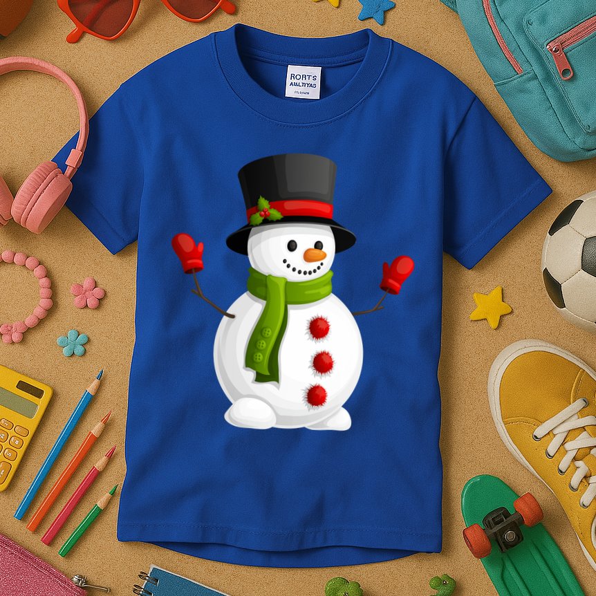 Cute Happy Winter Snowman Kids T-Shirt