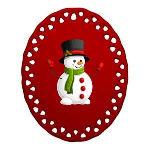 Cute Happy Winter Snowman Ceramic Oval Ornament