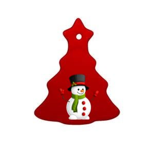 Cute Happy Winter Snowman Ceramic Tree Ornament