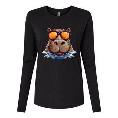 Cool Hippo With Sunglasses For Funny Animals Costume Womens Cotton Relaxed Long Sleeve T-Shirt