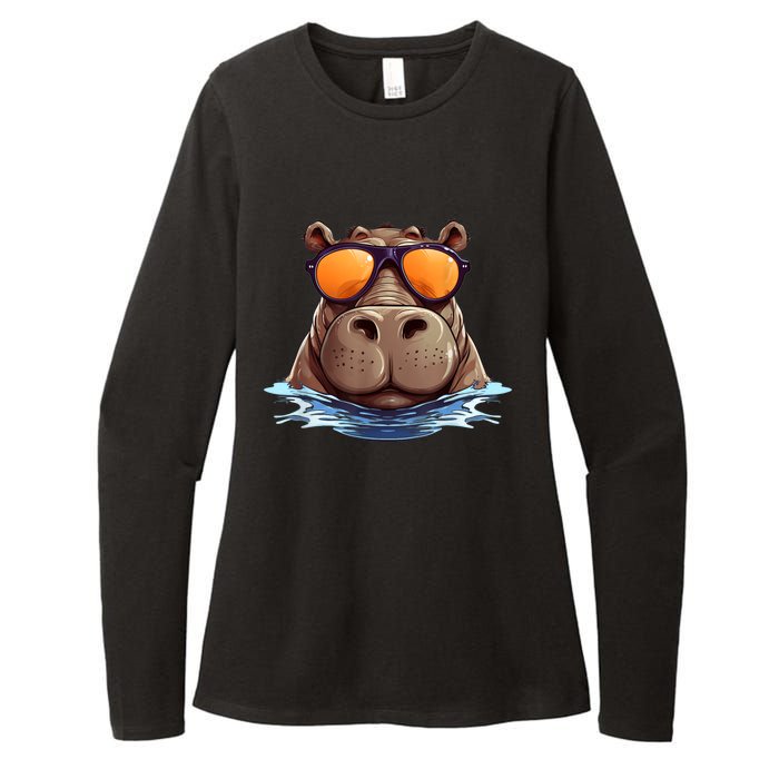 Cool Hippo With Sunglasses For Funny Animals Costume Womens CVC Long Sleeve Shirt