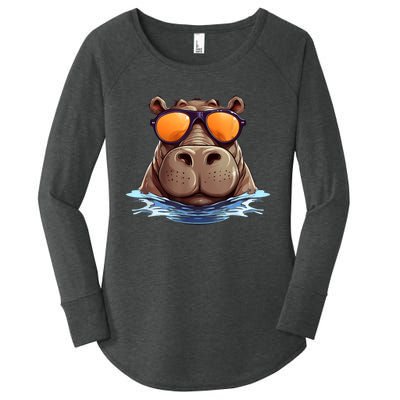 Cool Hippo With Sunglasses For Funny Animals Costume Women's Perfect Tri Tunic Long Sleeve Shirt