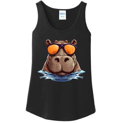 Cool Hippo With Sunglasses For Funny Animals Costume Ladies Essential Tank