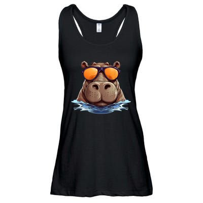 Cool Hippo With Sunglasses For Funny Animals Costume Ladies Essential Flowy Tank