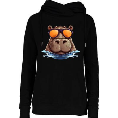 Cool Hippo With Sunglasses For Funny Animals Costume Womens Funnel Neck Pullover Hood