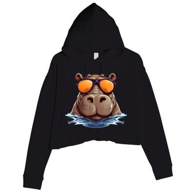 Cool Hippo With Sunglasses For Funny Animals Costume Crop Fleece Hoodie