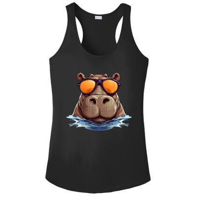 Cool Hippo With Sunglasses For Funny Animals Costume Ladies PosiCharge Competitor Racerback Tank