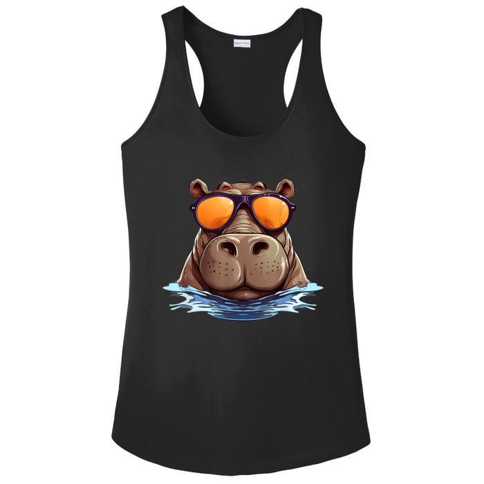 Cool Hippo With Sunglasses For Funny Animals Costume Ladies PosiCharge Competitor Racerback Tank