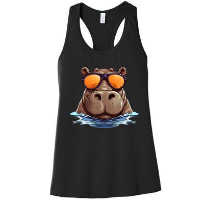 Cool Hippo With Sunglasses For Funny Animals Costume Women's Racerback Tank