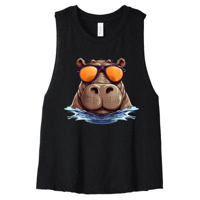 Cool Hippo With Sunglasses For Funny Animals Costume Women's Racerback Cropped Tank