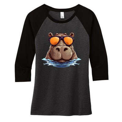 Cool Hippo With Sunglasses For Funny Animals Costume Women's Tri-Blend 3/4-Sleeve Raglan Shirt