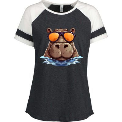 Cool Hippo With Sunglasses For Funny Animals Costume Enza Ladies Jersey Colorblock Tee