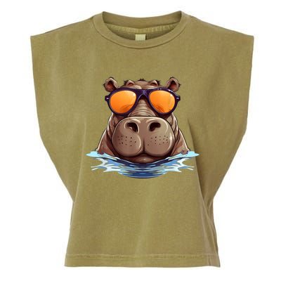 Cool Hippo With Sunglasses For Funny Animals Costume Garment-Dyed Women's Muscle Tee