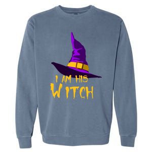 Couples Halloween Witch Ha I Am His Witch Costumes Cool Gift Garment-Dyed Sweatshirt