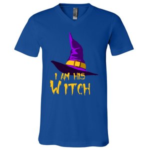 Couples Halloween Witch Ha I Am His Witch Costumes Cool Gift V-Neck T-Shirt