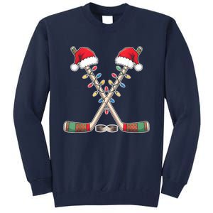 Christmas Hockey With Santa Hat Christmas Hockey Tall Sweatshirt