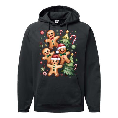 Christmas Holiday Xmas Gingerbread Christmas Tree Performance Fleece Hoodie